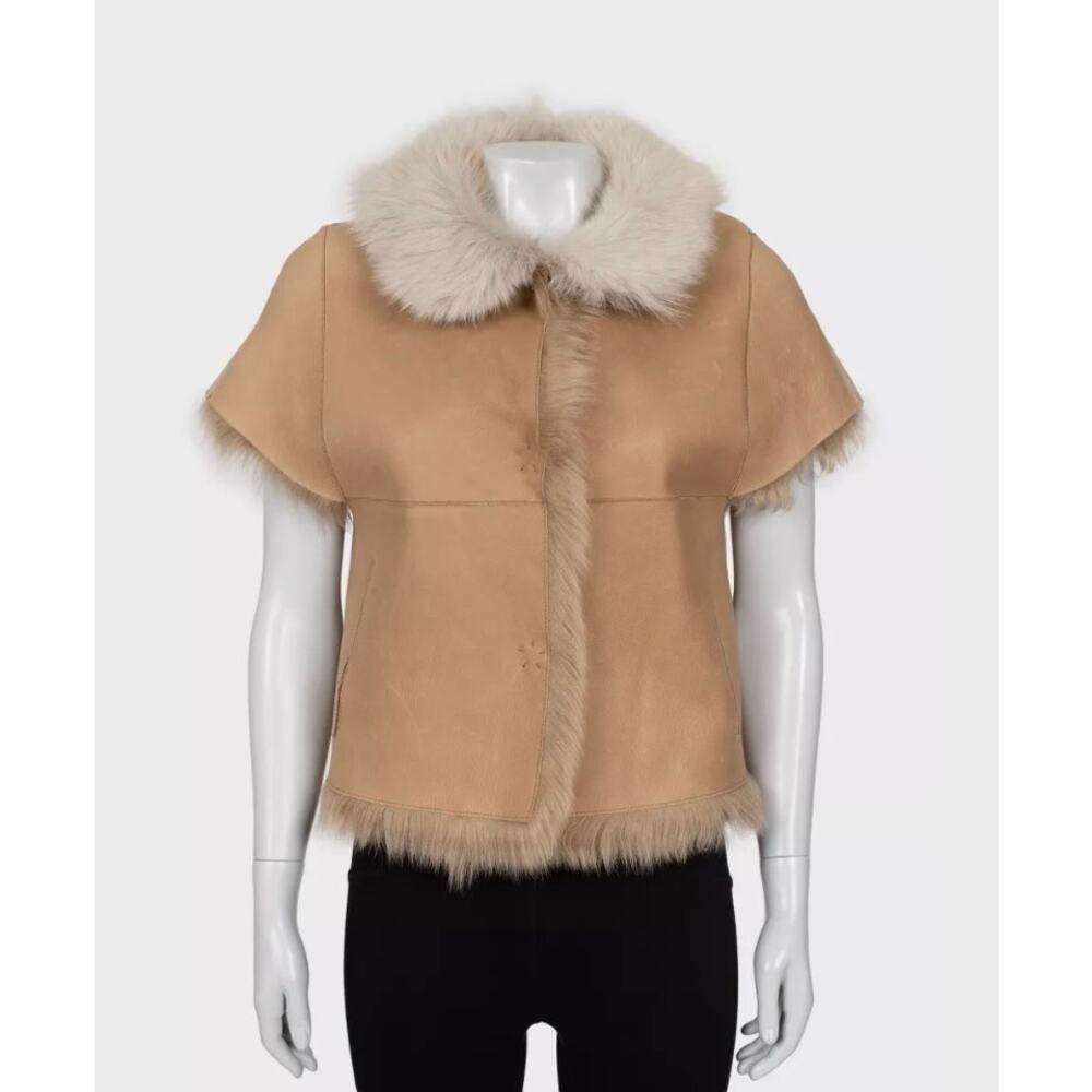 Yves Salomon Brown Leather Shearling Jacket Sz.36/S